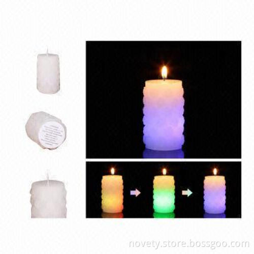 LED rose Pillar, Real Smokeless Wax Candles Really Change Colors when Lit